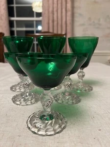 Fostoria Colonial Dame Green 3 Water Goblets & 3 Champagne Glasses - Picture 1 of 5