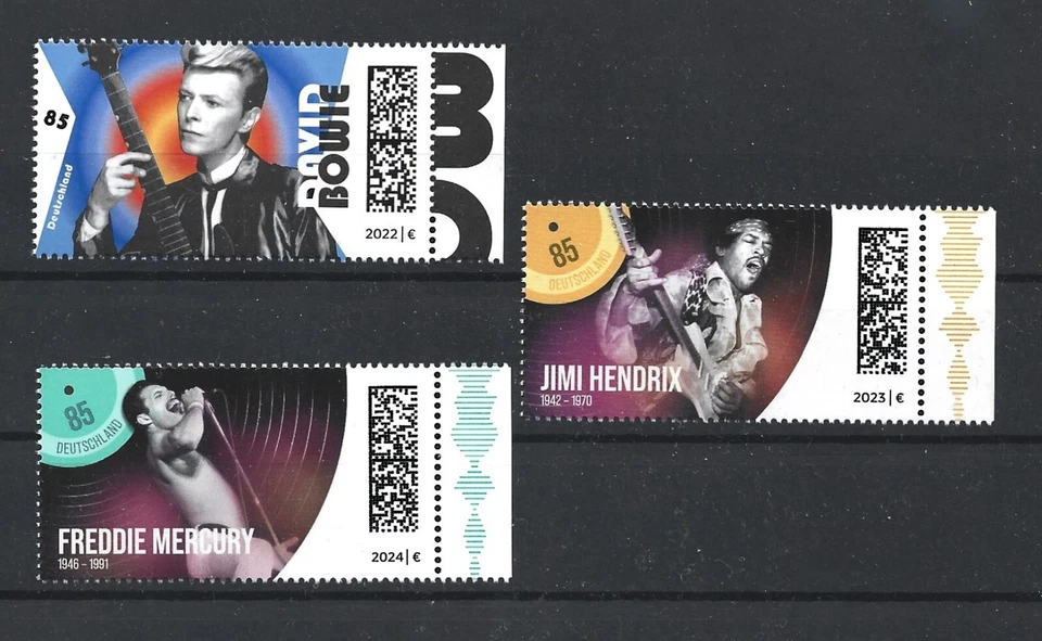 Germany 2022,23,24 Rock, Pop Music Legends Bowie Hendrix Mercury 3 MNH Stamps - Image 1 of 1