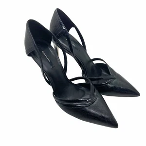 Zara Stiletto Heels Women's Size US 7.5 EU 38 Black Leather Pointed Toe Pump - Picture 1 of 11