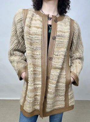 Винтажная дизайнерская куртка 1980-х Mario Valentino желтовато-коричневая шерсть ягненка и кожаная отделка - Изображение 1 из 4