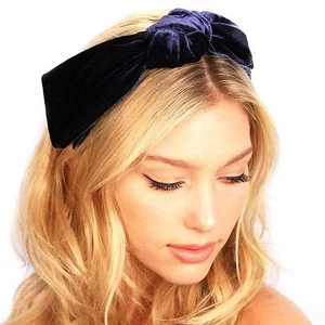 Velvet Bow Headband Headpiece Preppy Headpiece Navy Ladies Hat - Picture 1 of 2
