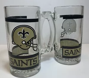 (2) Vintage NFL Football NEW ORLEANS SAINTS Glass Beer Mugs BARELY USED - Picture 1 of 23