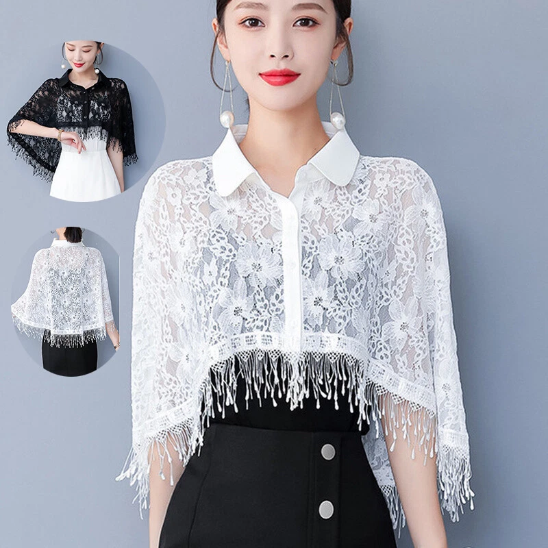 Gilet Cape En Dentelle À Franges Pour Femmes - Photo 1/4