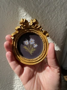 Stampa dipinto olio margherita fiori selvatici cornice oro ceramica antica stile vintage - Foto 1 di 3