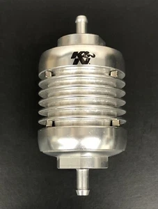Vintage K&N Billet Aluminum Fuel Filter 1/4" Inlet/Outlet Barbed Fitting NOS - Picture 1 of 10