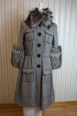 Abrigo de lana Sonia by Sonia Rykiel con ribete de piel de zorro EE. UU. 4 Foto 1 de 4