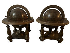 Old World Wood Desk Globe on Stand Zodiac Rotates Vintage Made In Italy -pair