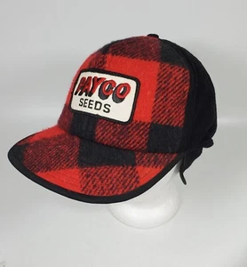 SELTEN rot kariert Vintage PAYCO Samen Bauernmütze Kappe Patch Ohrenklappe groß elastischer Rücken - Bild 1 von 7