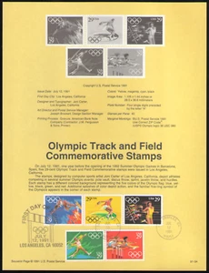 US. SP961. 2553-57. 29c. Summer Olympics. Souvenir Pages.1991 - Picture 1 of 1