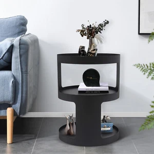 2-Tier Round End Bed Side Table Coffee Sofa Table Nightstand Living Room Black - Picture 1 of 21