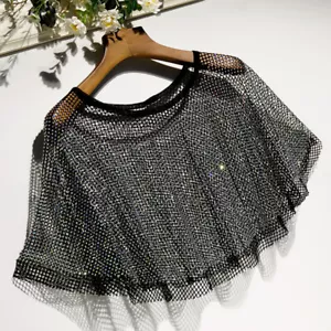 Women Bolero Shrug Shawl Cape Crop Top Rhinestone Pullover Fishnet Shiny Casual - Picture 1 of 7