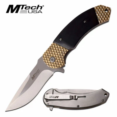 MTECH  8.5" Spring Open Assisted Tactical Pocket Knife Wood Handle Sharp A967GB - Image 1 of 4