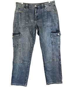 Kancan Jeans Women 13/30 Blue Aaliyah High Rise Cargo Cropped Denim 27" Inseam - Picture 1 of 10