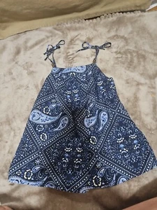 Gap Kids Navy Blue Paisley Lined Dress Beaded Spaghetti Strap Size Small - Picture 1 of 5
