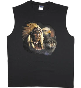 Men's sleeveless shirt Native American Indian wolf eagle muscle tee tank top - Picture 1 of 1