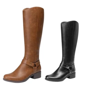 Women Low Heel Round Toe Side Zipper Military Riding Knee High Boots Size 6-11 - Picture 1 of 14