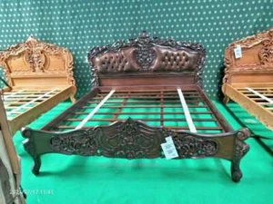 USA King 76"x80" Mahogany french Rococo bed frame designer baroque furniture - Picture 1 of 3