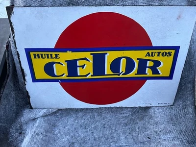plaque (potence double face) émaillée ancienne garage HUILE CELOR - Photo 1/4