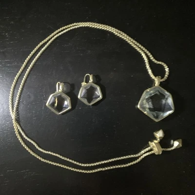 Kendra Scott Vanessa Conjunto Hexágono Drusy Gris Cristal Colgante Collar y Pendientes Foto 1 de 4