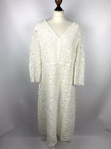 Escada Spitzen Häkel Maxikleid Baumwolle/Seide Damen Gr. 46 weiß V-Ausschnitt Designer - Bild 1 von 23