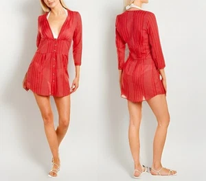 $188 ViX Ana Chemise Swim Cover-Up Dress Sz Small Red / White Stripe Beach NWOT - Picture 1 of 15