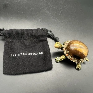 Jay Strongwater Turtle Trinket Box W/Tigers Eye, Swarovski Crystals, & Pouch - Picture 1 of 24