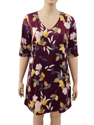 48 Satinkleid weinrot BODY FLIRT bunt Blumen Muster Shiftkleid elegant - Bild 1 von 4