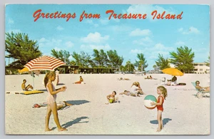 Postcard Beach Scene Municipal Beach on Treasure Island in St. Petersburg, FL. - Picture 1 of 2