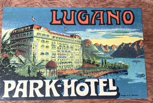 Grand Hotel du Parc Lugano, Svizzera. Etichetta originale autentica 16x10 cm.#CA - Foto 1 di 7