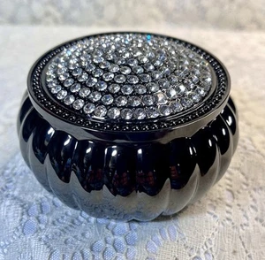 Gothic Black Nickel Plated With Clear Crystals Lidded Jewelry Trinket Stash Box - Picture 1 of 8