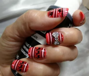 Fing'rs NAILS PRESS ON SHORT Shiny Red, Deer, hearts, Valentine - Picture 1 of 5