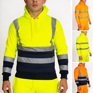 Hi Viz Vis Hoody Pullover High Visibility Jacket Hoodie Work Hooded Fleece S-5XL - Picture 1 of 49