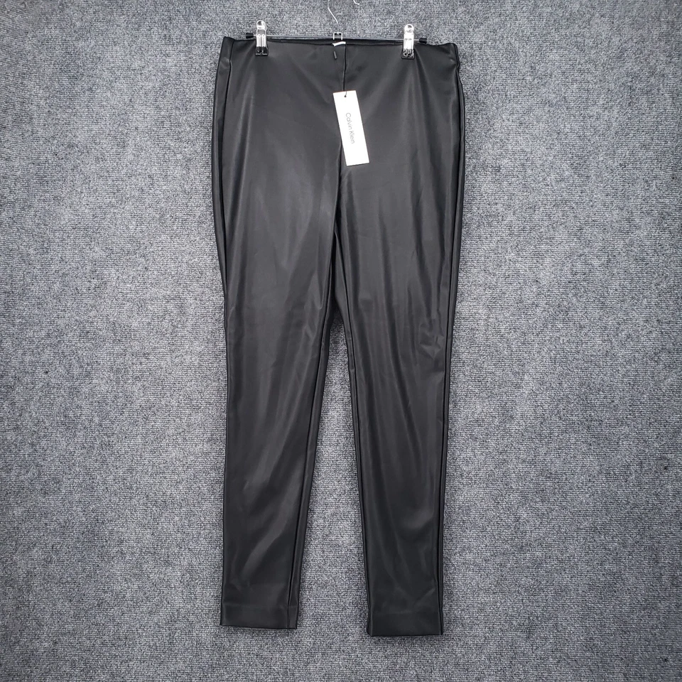 Pantalones Calvin Klein para mujer M medianos negros imitación cuero ajustados tiro medio Foto 1 de 4