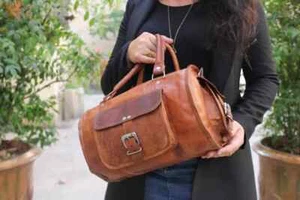 Small Leather Air Cabin Vintage Duffle Luggage Weekend 14" Overnight Travel Bag - Picture 1 of 6