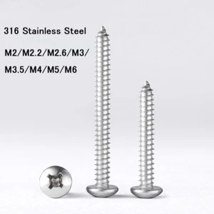 M2-M6 Round Head Self Tapping Screws Phillips Wooden Bolts 316 Stainless Steel - Picture 1 of 5