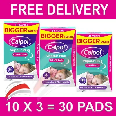 Calpol Vapour Plug Refill Pads Lavender & Chamomile (Bigger Pack) 3X10=30