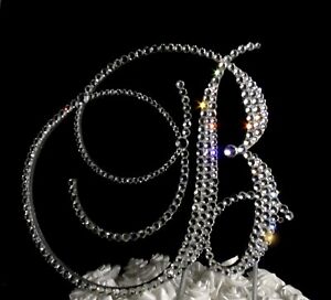 Handmade Clear Crystals 6"  Monogram Letter "B" Wedding Cake Topper