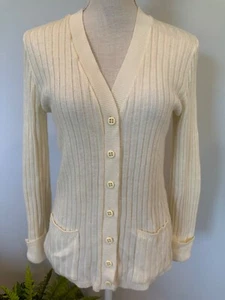 Vintage ROSANNA Size Small Ivory Long Sleeve V-Neck Button Cardigan Sweater - Picture 1 of 6