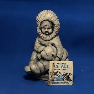 Alaskan Sculpture Crafted by Hand for A.C.E. ALASKA Girl & Bear Cub Figurine - Picture 1 of 11