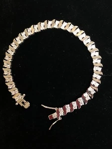 S SHAPE BAR Tennis Bracelet with Cubic Zirconia in SILVER-Plated Brass, 7.5" - Picture 1 of 2