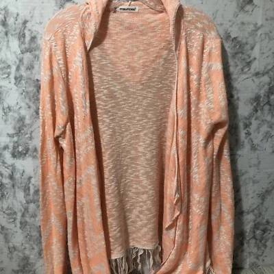 Women's Maurice's Size 1X Peach White Hood Fringe Cardigan Lightweight - Image 1 of 4