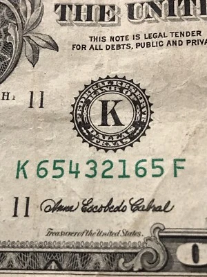 2006 $1 One Dollar Bill 6 5 4 3 2 1 Descending Ladder Repeater Note 65432165 - Image 1 of 4