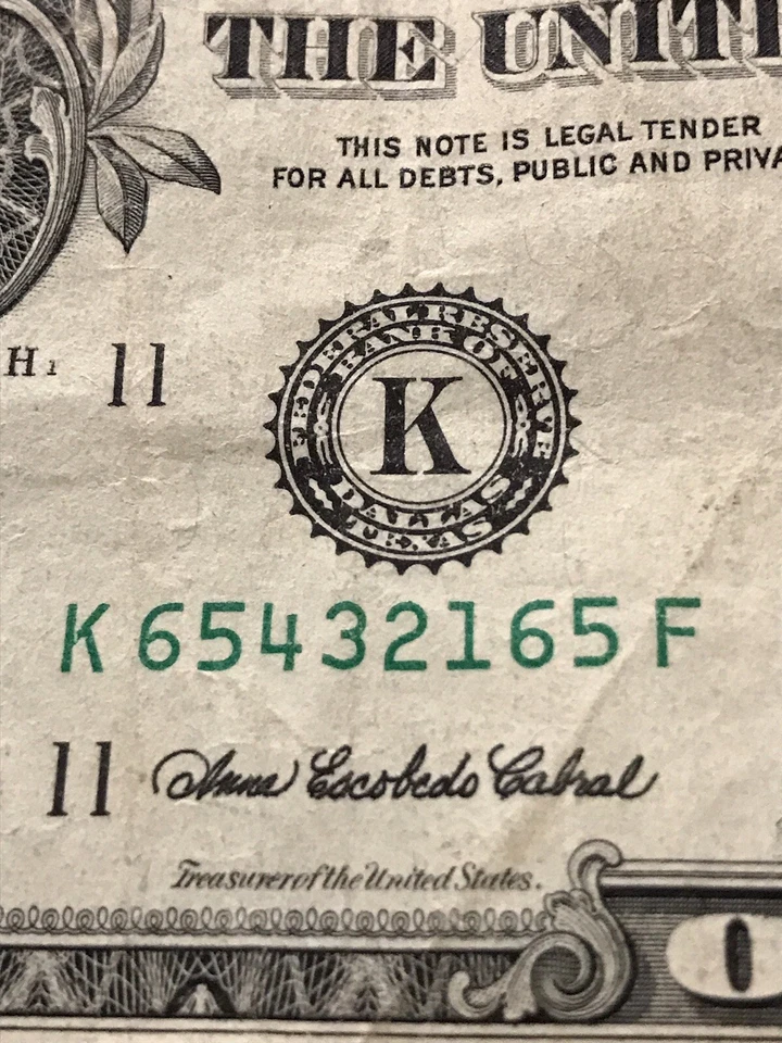 2006 $1 One Dollar Bill 6 5 4 3 2 1 Descending Ladder Repeater Note 65432165 - Image 1 of 4