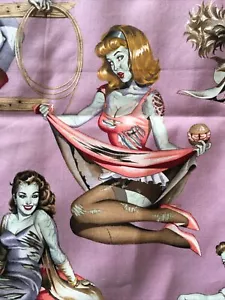 Alexander Hennry Beauties And Brains Fabric Yard Pinup Lilac Zombie Halloween - Picture 1 of 12