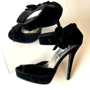 Rouge Helium Black Suede Stiletto Platform Pumps Heels, Sz 9 - Picture 1 of 9