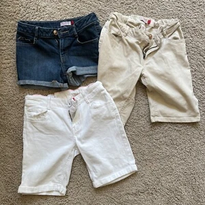 SO Girls Denim Cuffed SHORTS Sz 14 adjust waist - 3 pair (White, Beige, Blue) - Picture 1 of 7