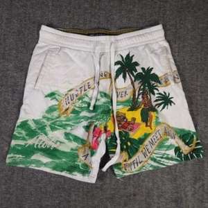 Hustle Gang Mens XL Hawaiian Shorts White Beach All Over Print Drawstring - Picture 1 of 11