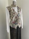 Vintage 90s Coquette Cottage Tapestry Floral Beige Button Shirt Vest Top Sz M