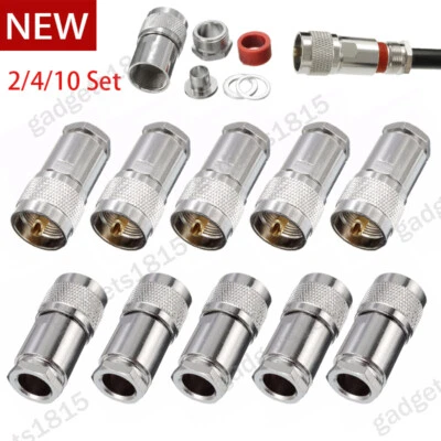2/4/10Set UHF PL-259 Male Clamp Type RF Connector for RG8/RG213/LMR400 Coax Wire - Image 1 of 4