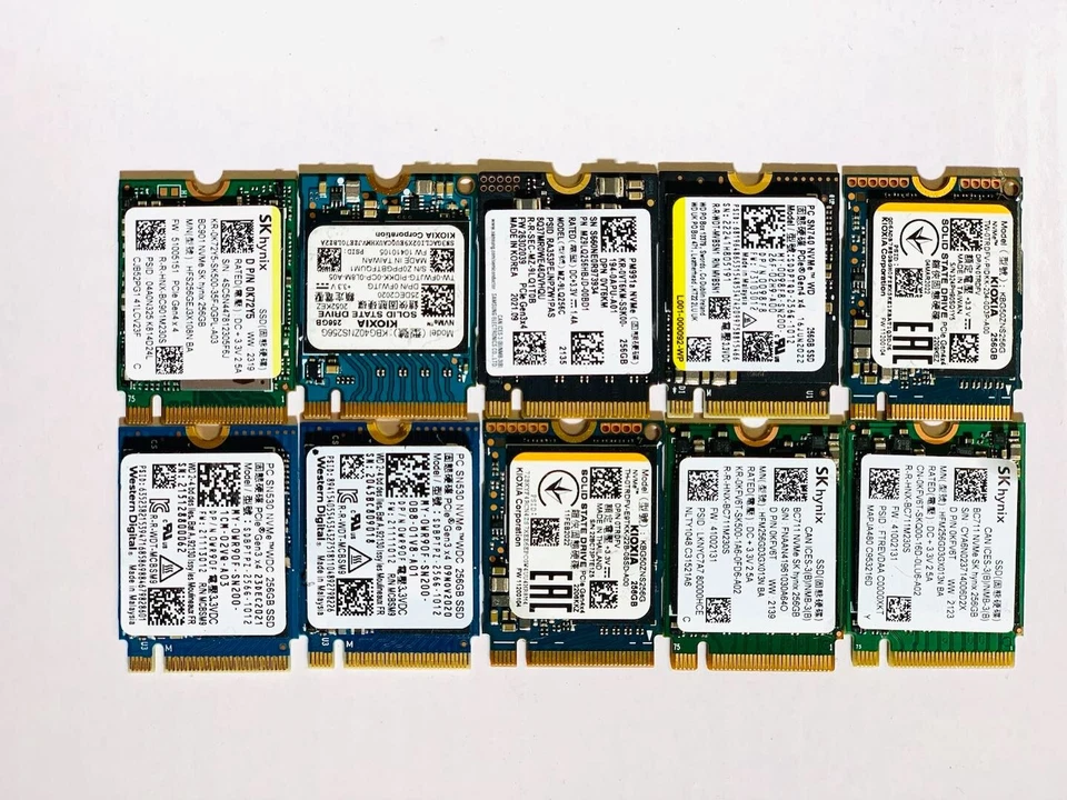 LOT of 10 Mixed Brand 256GB PCIe NVME SSD 30mm 2230 Samsung Toshiba & others - Image 1 of 2